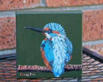 Kingfisher original oil Bird Painting Wall Art Birders Gift