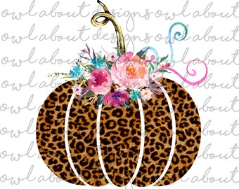 Cheetah Floral Pumpkin Digital Download. Leopard. Cheetah. Fall. Autumn. Thanksgiving. Halloween. Floral. Flowers. Sublimation Design. PNG.
