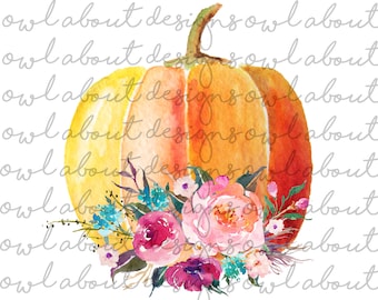 Floral Pumpkin Digital Download. Flowers. Pumpkin. Fall. Autumn. Floral. Sublimation Design. Halloween. Thanksgiving. Digital Art. PNG. JPEG