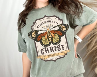 vintage Transformé par Christ Butterfly Romans 12:2 Téléchargement numérique. Conception par sublimation. Imprimable. PNG. Religieux. Christian. Papillon.