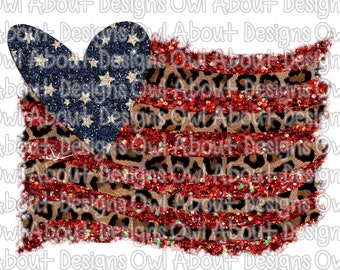 Glitter Heart Flag Digital Download. Independence Day. Fourth of July. Heart. American. Flag. Cheetah. Leopard. 4th of July. Sublimation PNG