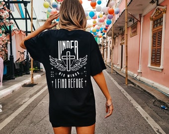 Under His Wings I Find Refuge Psalms 91:4 Digital Design. NOT AN SVG. Single Color. Screen Printing. Png. Christian. Direct To Film. Faith.