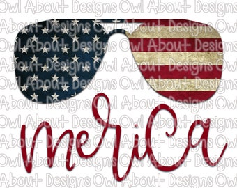 Merica Sunglasses Digital Download. Patriotic. Vintage. Grunge. Distressed. America. Fourth of July. Sublimation Design. 4th of July Clipart