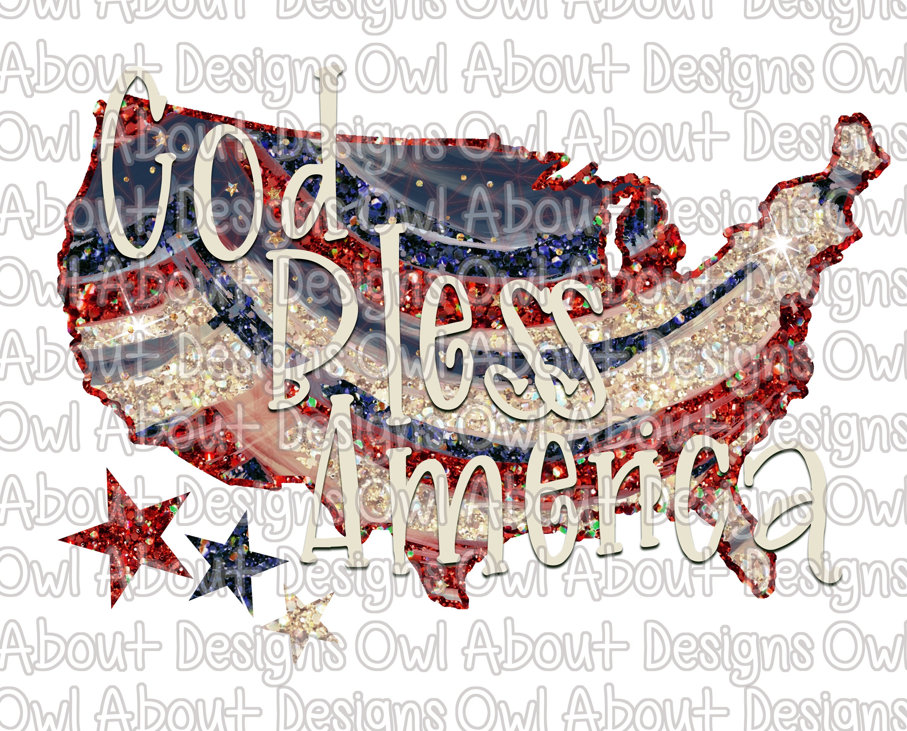 DIGITAL DOWNLOAD God Bless the USA/_Faux Glitter/_ Patriotic/_4th of July/_Sublimation Design/_Framed Print/_Greeting Card/_PNG File