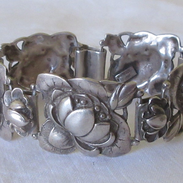 JO MICHELS 1950s Sterling Silver Lotus Flower 5-Panel Vintage Bracelet