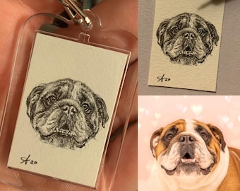 Keychain Pet Portrait, Personal Handmade Gift for Animal Lovers, Realistic Drawing from Reference Photo