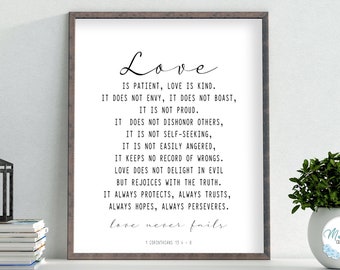 Love Is Patient, Love Is Kind, 1 Corinthians 13:4-8, printable wall art, bible verse, wedding decor, love printable art, instant download