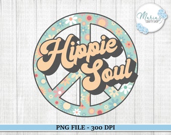 PNG de alma hippie: Diseño de sublimación del símbolo de la paz retro (descarga digital)
