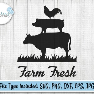 Farm Animals svg file, Chicken svg, Cow svg, Pig svg, Farmhouse cut files in svg, png, dxf, eps, and jpg