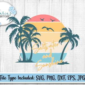 Zoutwater en zon svg, zout water svg, zomer svg, strand svg, vakantie svg, strand ontwerp, bestanden knippen in png, svg, jpg, eps, dxf