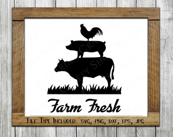 Farm Animals | chicken | cow | pig cutting files in svg, png, dxf, eps, and jpg for Cricut and Silhouette cutting machines