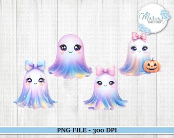 Iridescent Halloween Ghost PNG Clipart, Kawaii Pastel Designs, Digital Download