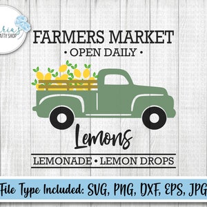 Farmers Market Lemons with truck cutting files in svg, png, dxf, eps, and jpg