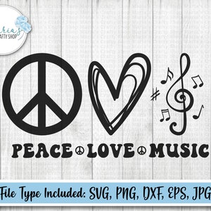 Música SVG, Paz Amor Música SVG, Paz svg, Amor svg, música png, notas musicales svg, diseño de camiseta svg, amor música, svg, png, dxf, eps, jpg