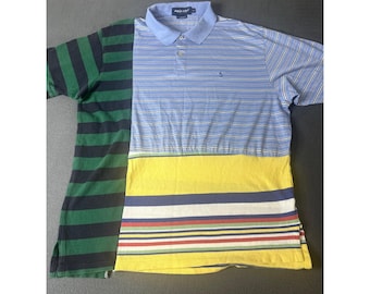 Polo Golf Ralph Lauren Reconstructed Patchwork Striped Polo Shirt Mens XL Pima