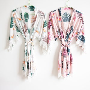 Blush pink bridesmaid robe Panama leaf women kimono robe white robe for bridesmaid gift palm leaf robes for women flower girl robe