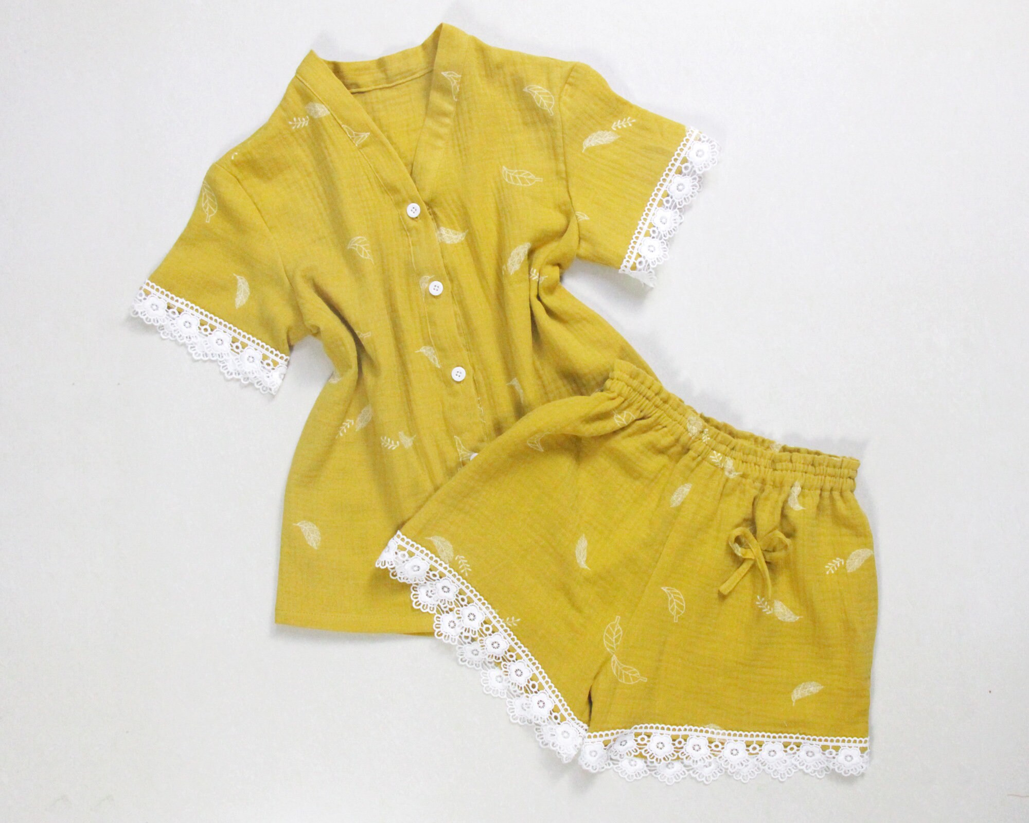 Mustard Yellow Kids Pajamas Flower Girl Pajamas Girls Etsy UK