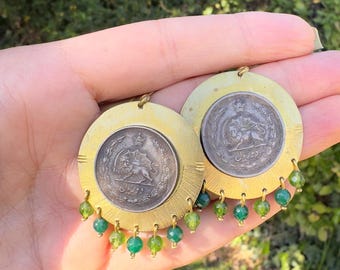 Handmade brass coin earrings