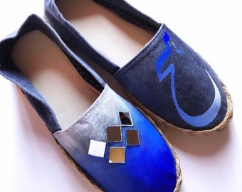 Persian Farsi calligraphy Hand Painted flat shoes/Giveh with word Hich/ size 6.5-7-8 USA- 37-38-39 Europe.