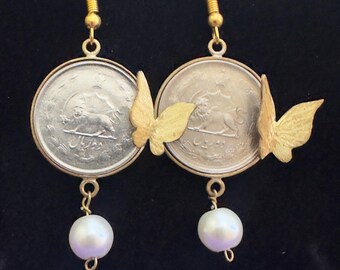 Butterfly coins handmade earrings