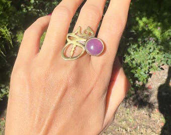 Handmade Gold Plated Amethyst Ring, Adjustable 'Hich' Design
