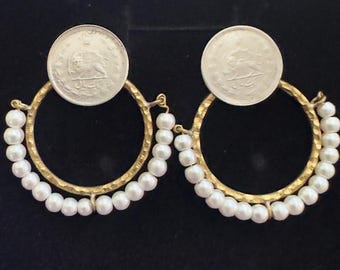 Handmade one rial coins earrings