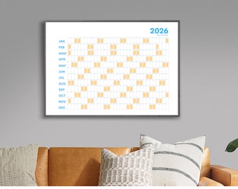 Väggkalender för året 2026 i korthet: Minimalistisk elektrisk blå (PDF)