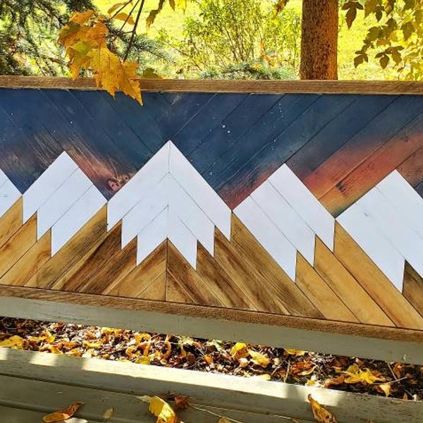 Wood mountain art, Wood Wall Art - Mountain Art with Glowing sky