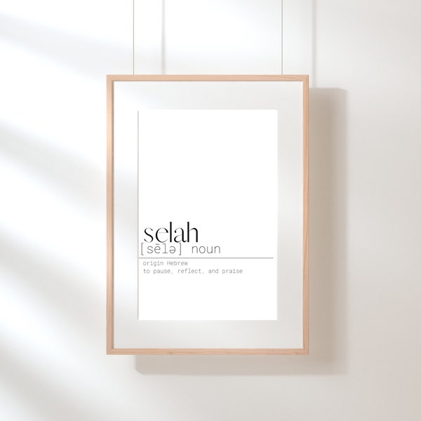 Selah Definition Print | Bible Verse Printable | Minimalist Wall Art | Christian Wall Art | Instant Digital Download