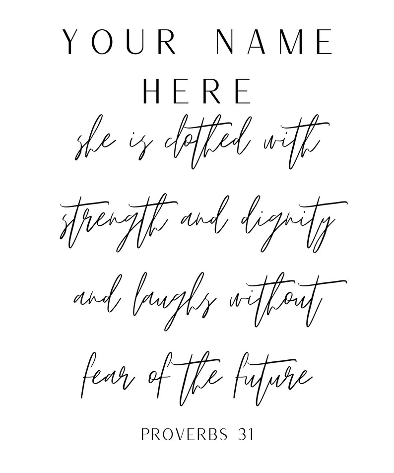 Customizable Proverbs 31 Printable Instant Digital Download Personalized Wall Art Clothed in ...