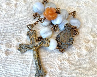Miraculous Mary Handmade Single-Decade Draht-Rosenkranz mit natürlichen Halbedelsteinen - Lepidocrosite und Turmalin