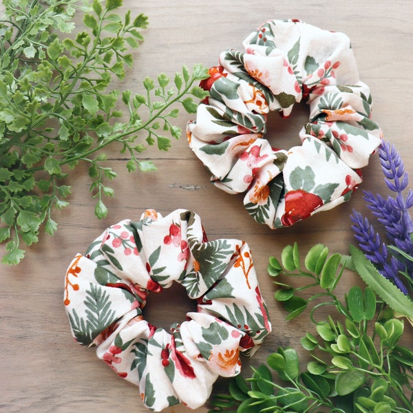 Earth Tones Floral Cloth Scrunchie