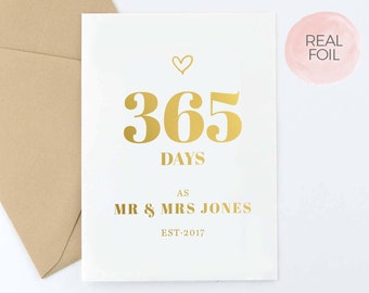 Wedding Anniversary Card | First Anniversary Card | To My Wife | To My Husband | 365 Days As Mr & Mrs | Real Gold Foil | FREE Delivery