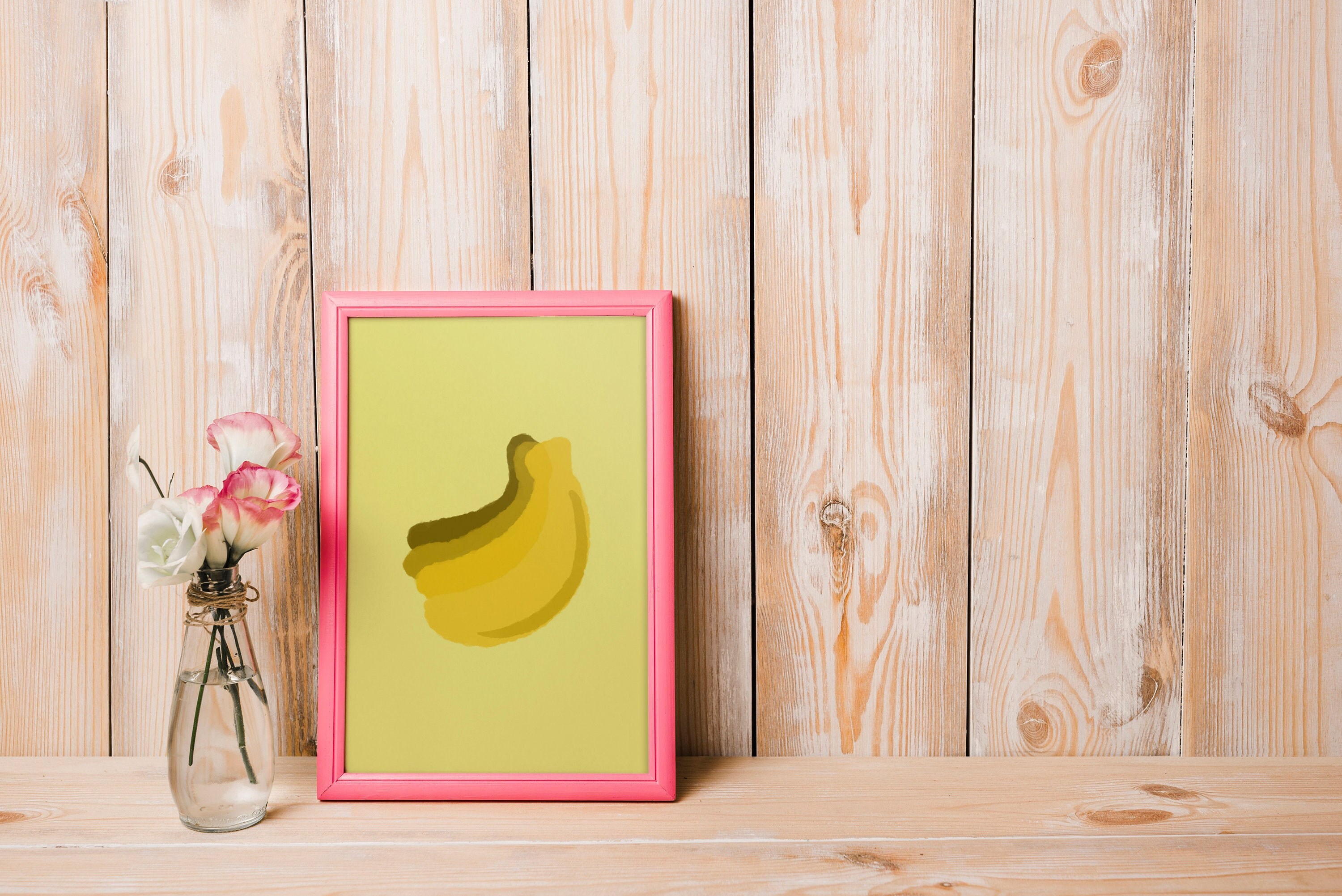 Minimalist Banana Wall Art Pastel Banana Art Yellow Tone Etsy