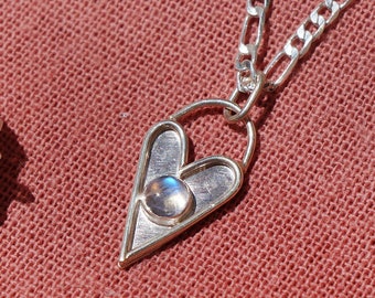 Moonstone heart necklace / silver heart pendant / unique crystal pendant / love necklace / statement necklace / silver Moonstone pendant