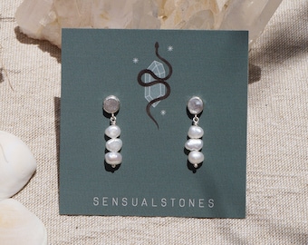 Freshwater Pearl dangle studs / beaded silver earrings / irregular pearl earrings / freshwater pearl silver earrings / wedding earrings