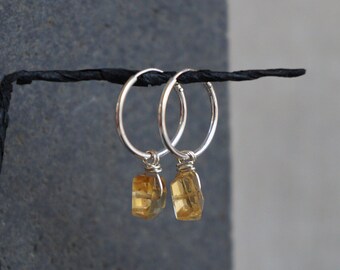 Citrine silver sleepers / yellow crystal hoops / stone earrings / stone hoops / yellow bead sleepers / Citrine jewellery / healing crystals