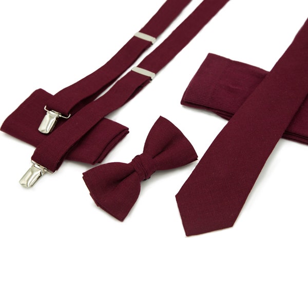 mens burgundy suspenders and bow tie