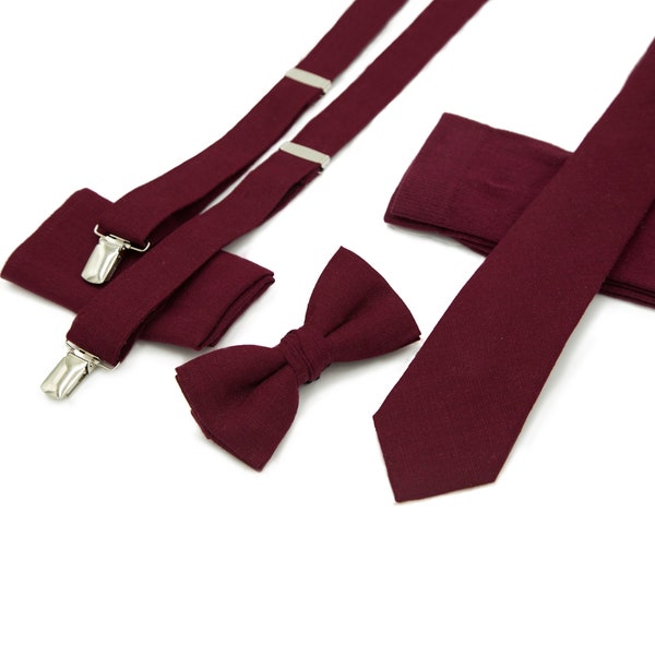 Burgundy Suspenders and Bow Tie - Etsy