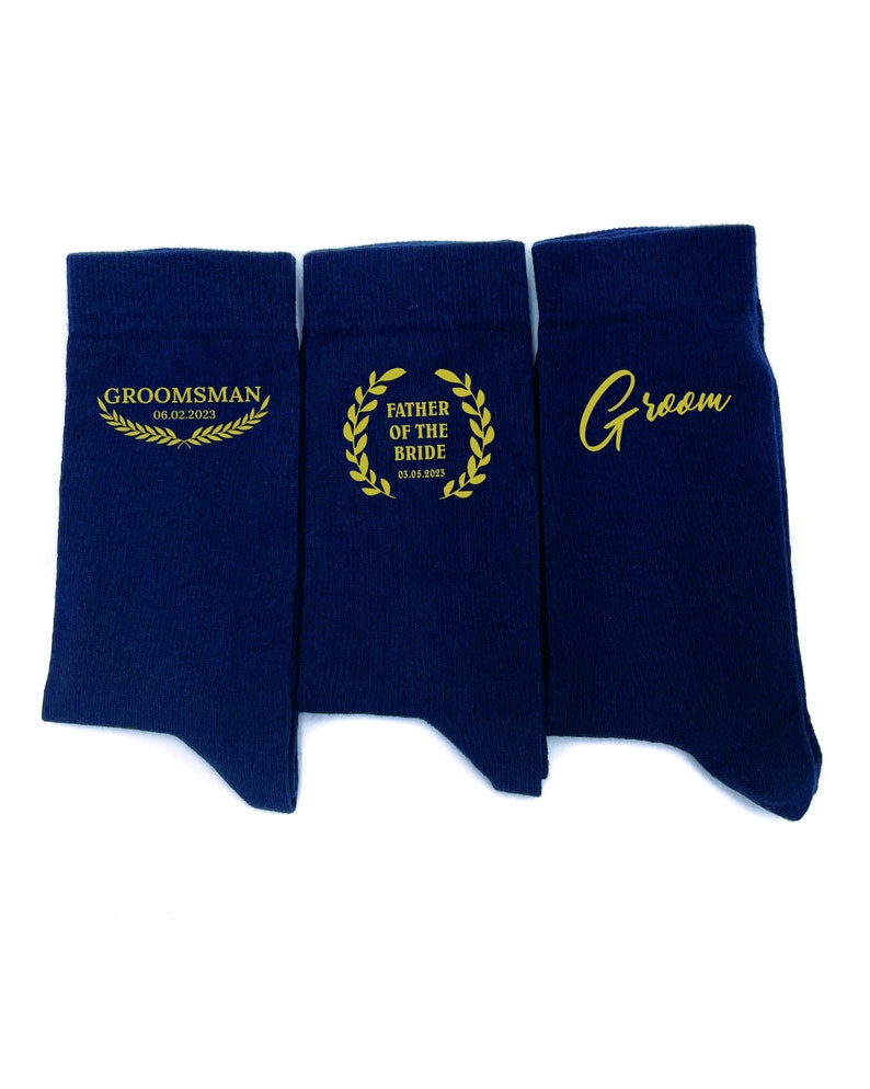 Wedding Socks Groomsman Proposal Gift Navy Blue Personalised Dress Sock ...