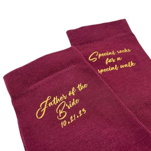 Wedding socks for dad - Burgundy socks for a special walk - Father of the Bride Socks for wedding day Important socks for an important walk