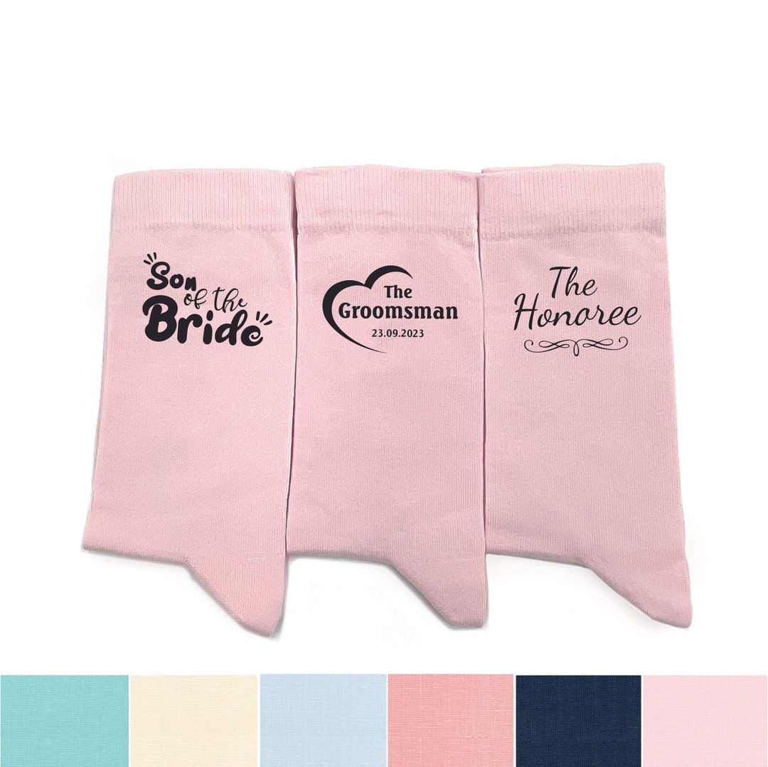 Petal Pink Groom Socks for Wedding Save the Date Date Personalized