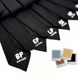 Custom Initial Linen Tie: Black Groomsmen Wedding Necktie