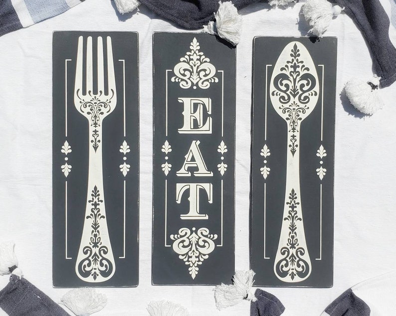 SPOON FORK EAT Rustic Kitchen Wall Decor Large Fork and Etsy