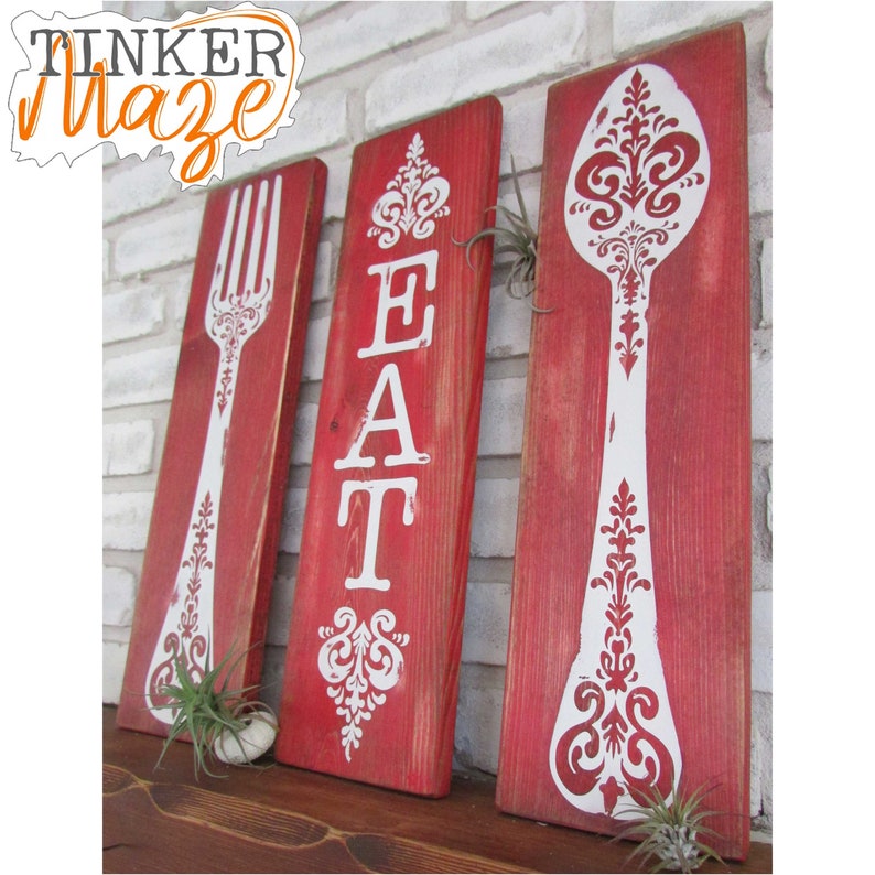 Spoon Fork Eat Rustic Kitchen Wall Decor Large And Image 0