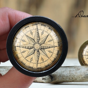 Compass Rose Glass Cabochon Knob: Vintage Bronze Cabinet Pull