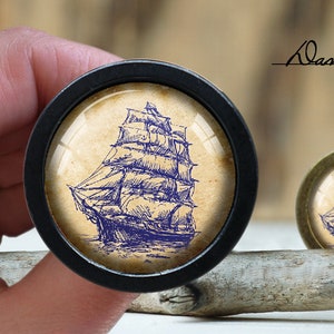 Vintage Bronze Ocean Ship Domed Glass Cabinet Knob