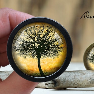 Trädmönster glas cabochon knopp: Vintage brons skåphandtag