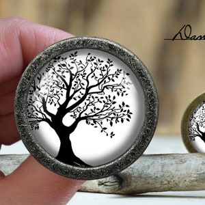 Tree of Life Pattern Domed Glass Cabochon Pulls Knobs Pull for Cabinets Vintage Bronze Golden Silver Black  Finishes Available,HD-1143