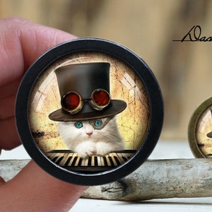 Kabinetknop Cat Glass cabochon brons: meubelknop dressoir
